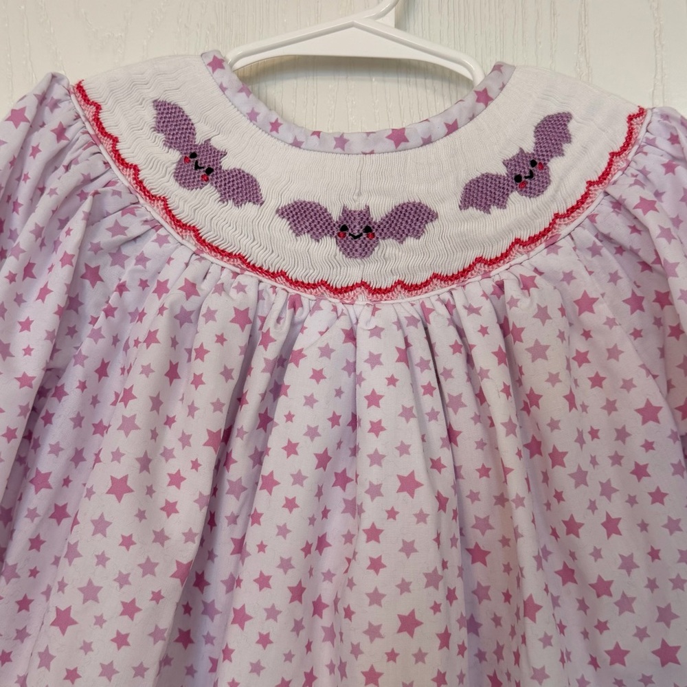 Poppy Kids Co Smocked Embroidery Dress Bats Stars Patterned Halloween 18 months - Picture 2 of 7